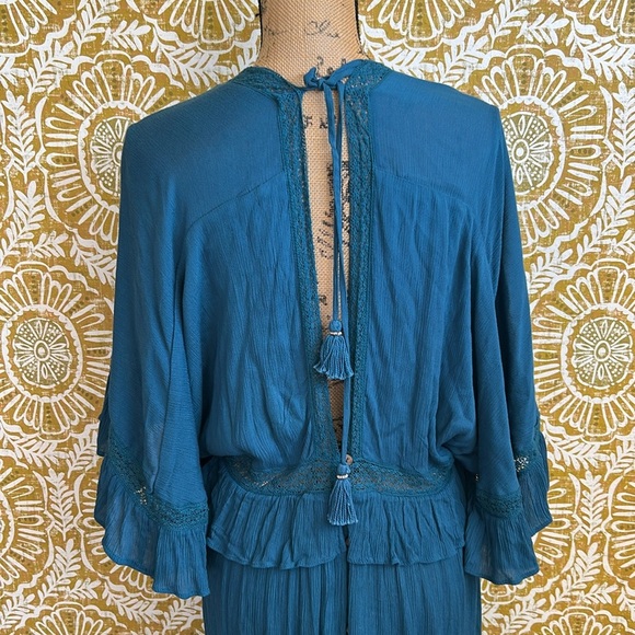 Free People Paradiso Boho Ruffle Lace V-Neck Maxi Dress in Lagoon Sz XS SOLD OUT - Picture 10 of 14